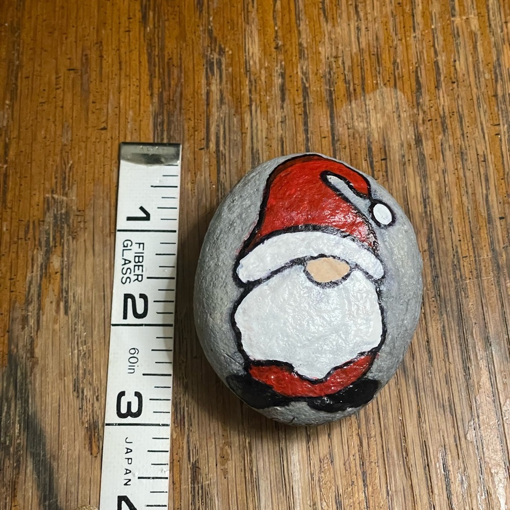 Hand crafted painted Santa Claus gnome rock red hat white long beard round stone - Picture 5 of 6